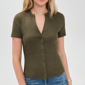 NWT VERONICA BEARD Dilia Cotton Button-Down T-Shirt - M - Olive Green